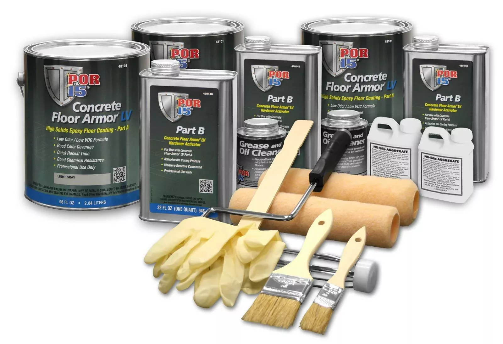 POR-15 Concrete Floor Armor LV Light Gray - Basic Kit - 2K Water-based High Solids Epoxy Coating 48019